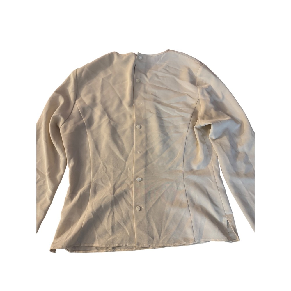 Burberrys Vintage Cream Long Sleeve Button Back Blouse Tailored Crepe Top - Picture 8 of 10